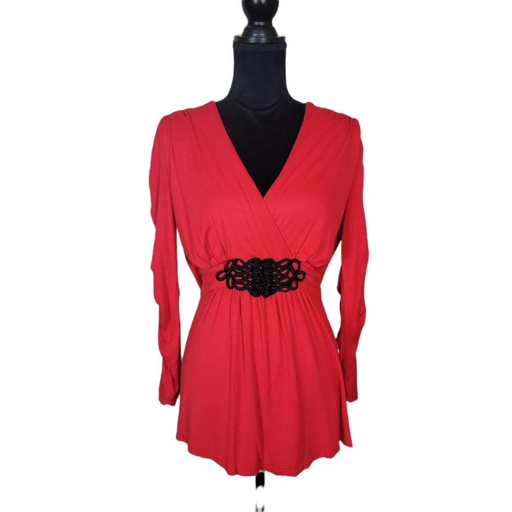 Soft‎ Surroundings Womens Red Cross Front Tunic Top Size L